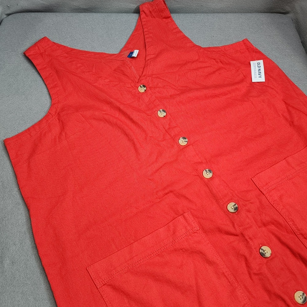 Old Navy Mini Dress Red Button Front Cotton Pockets Women XL